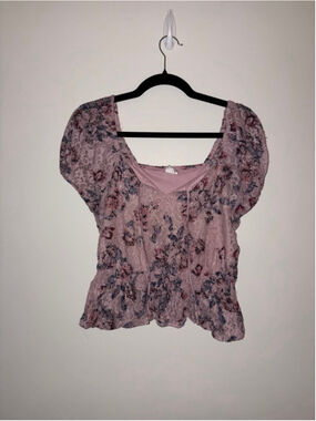 Women's No Boundaries Floral Lace Crop Top M Pink Blue